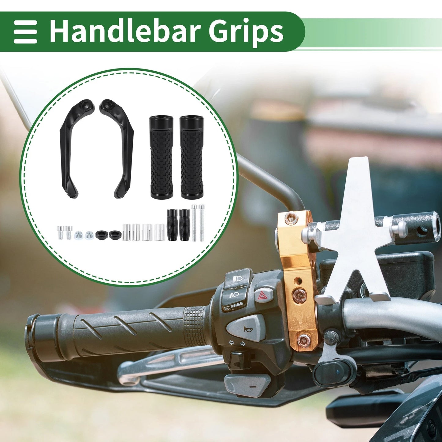 7/8" 22mm Hand Grips for Motorcycle Rubber Black Plaid