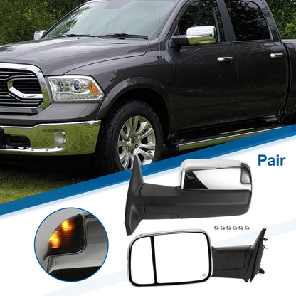 Tow Mirrors for Dodge Ram 1500 with Turn Signal Light Silver Tone