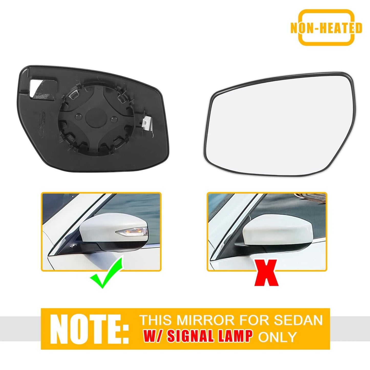 Driver Side Rearview Mirror Glass w/ Backing Plate for Nissan Sentra, Altima (2007-2012)