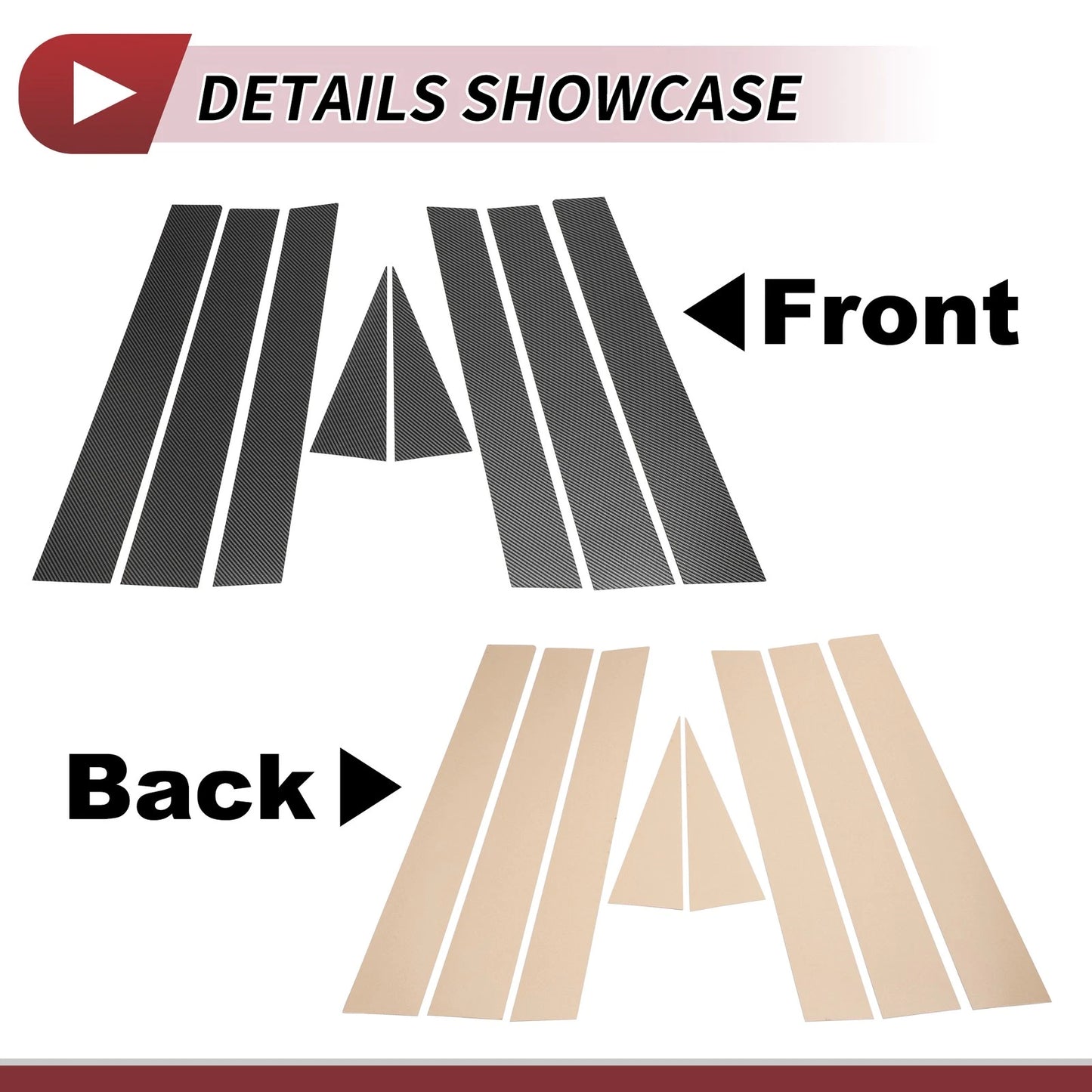 8 Pcs Door Pillar Window Trim for Nissan Rogue (2008-2013) Carbon Fiber Black