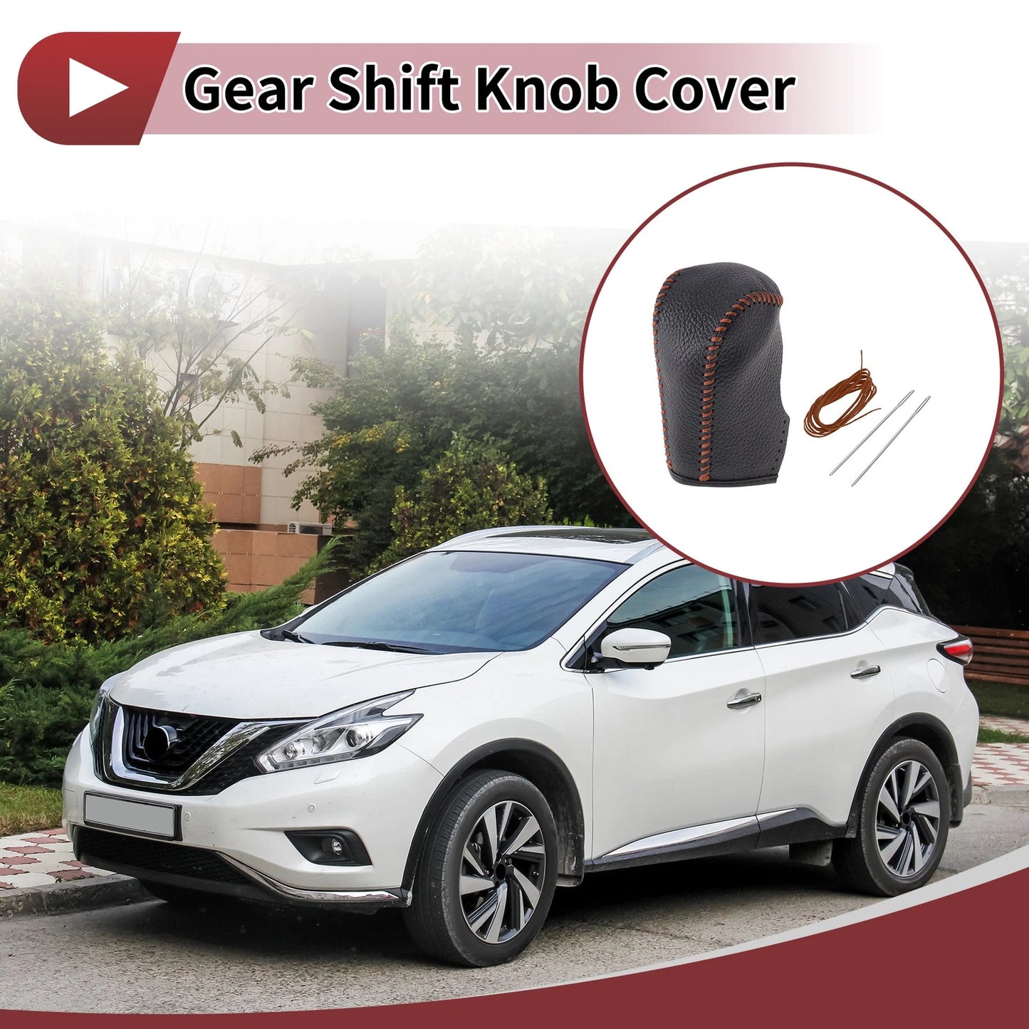 Gear Shift Knob Cover for Nissan Murano (2009-2013) Black Brown Faux Leather
