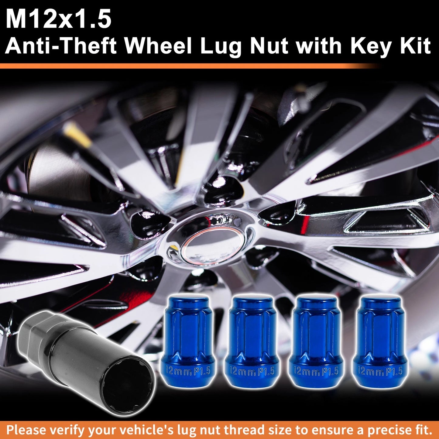 M12x1.5 Tire Wheel Locking Nut with 1 Socket Key for Blue Honda Toyota