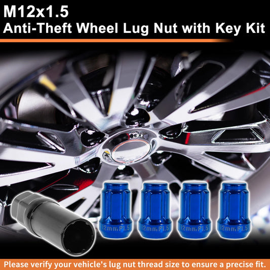 M12x1.5 Tire Wheel Locking Nut with 1 Socket Key for Blue Honda Toyota