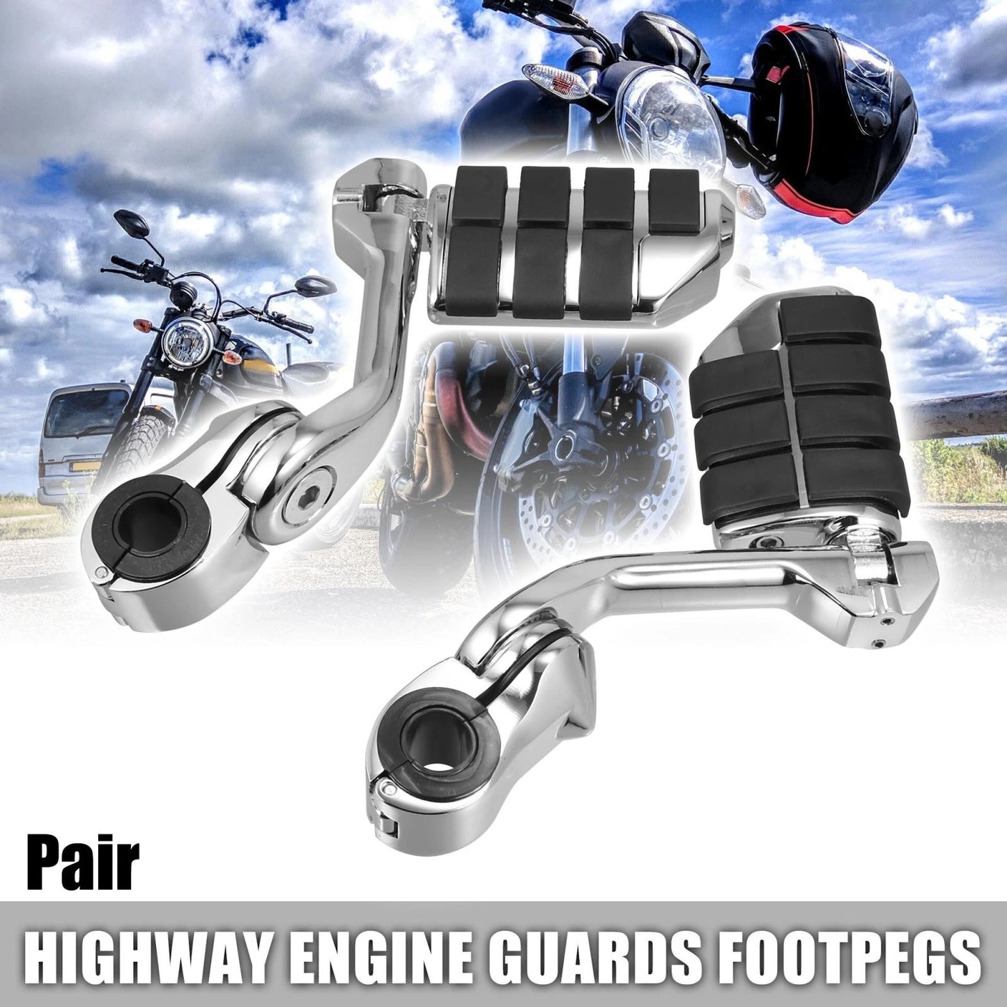 Motorcycle Engine Foot Pegs Long Mount Pedal Silver Tone for Harley