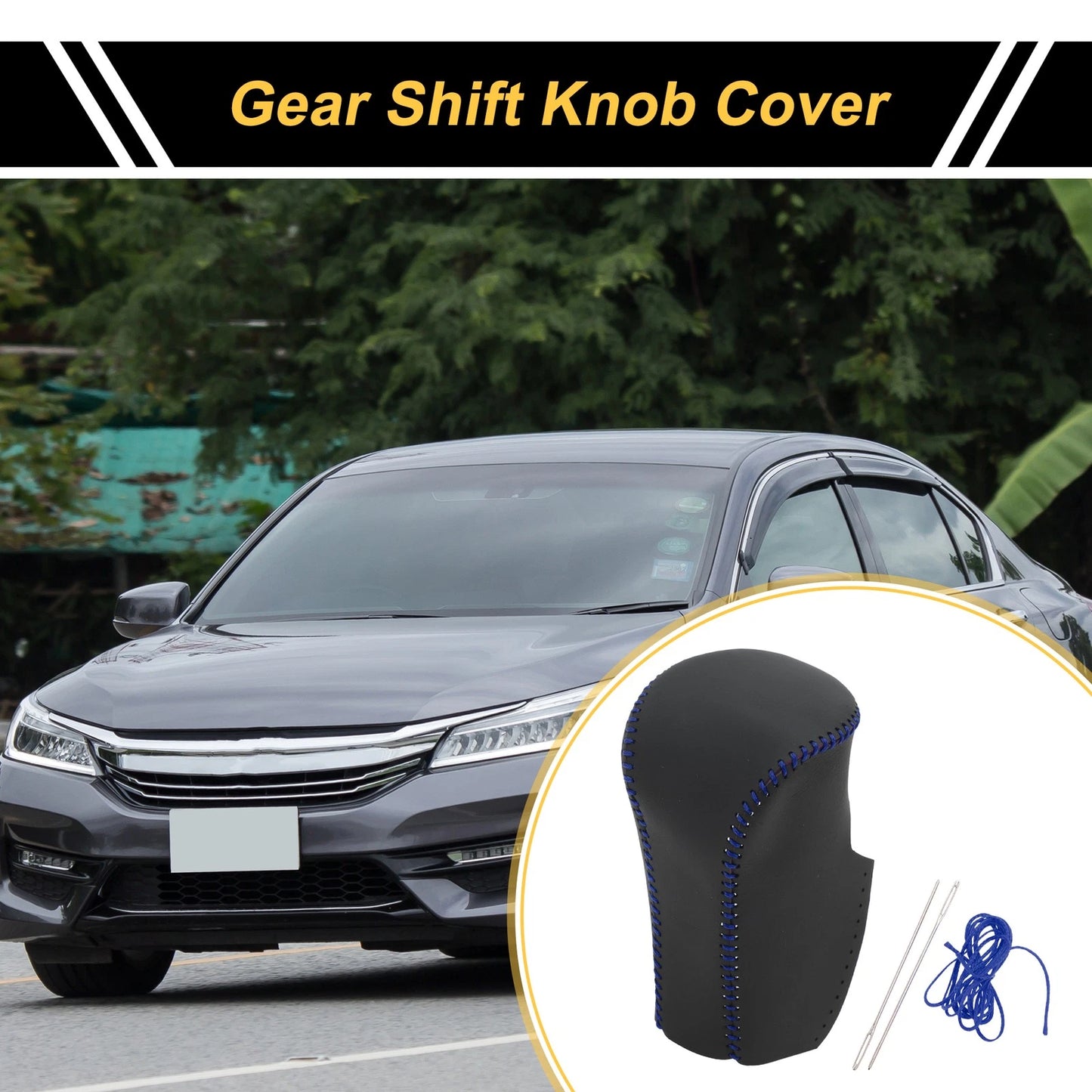 Car Gear Shift Knob Cover for Honda Accord (2008-2012) Black Blue Faux Leather