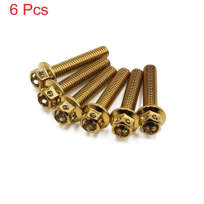 6pcs Gold Tone M6 x 30mm Titanium Alloy Hexagon Bolts for Motorcycle