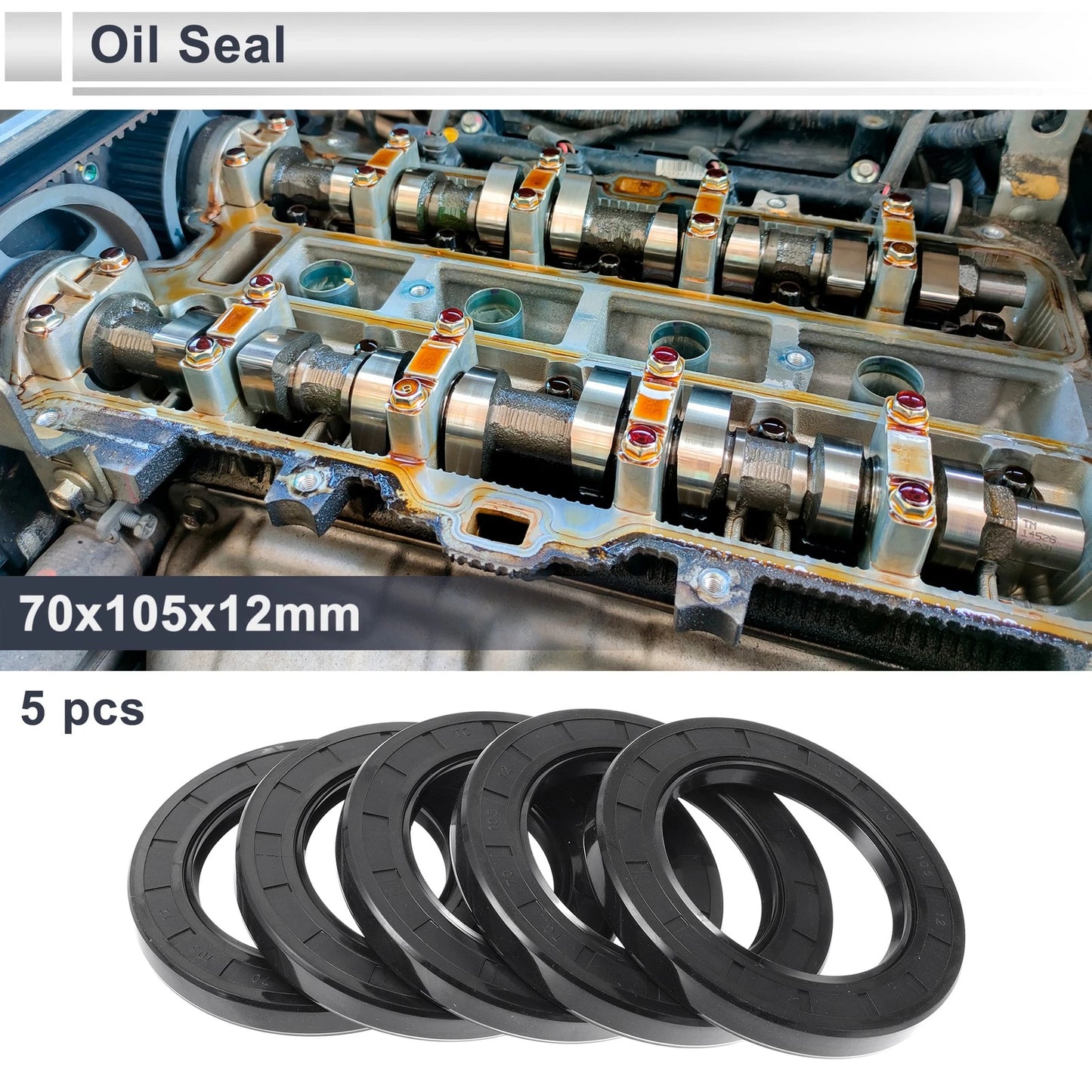Oil Seal Rotary Shaft Seal 70x105x12mm Black 5 Pcs for Car