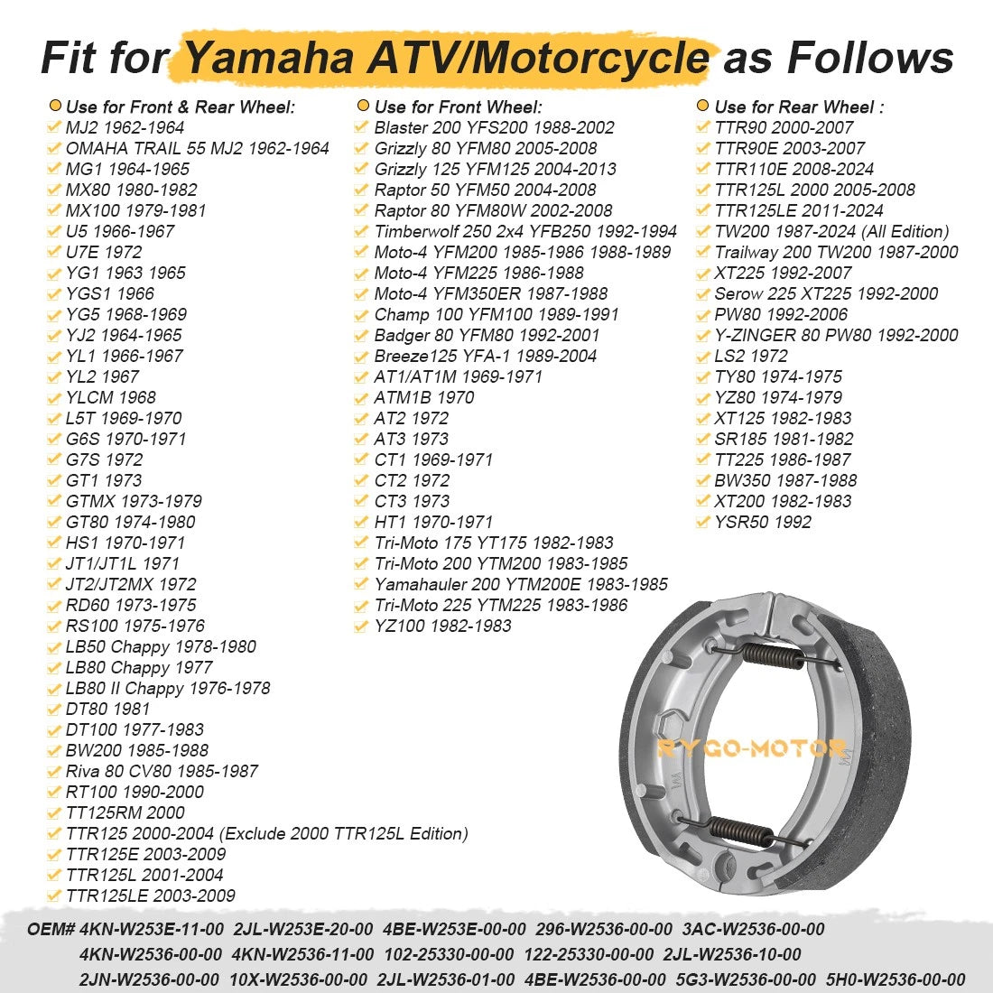 Front/Rear Brake Shoes for Yamaha MJ2 MG1 MX80 MX100 U5 U7E YG1 YG5 YGS1 YJ2