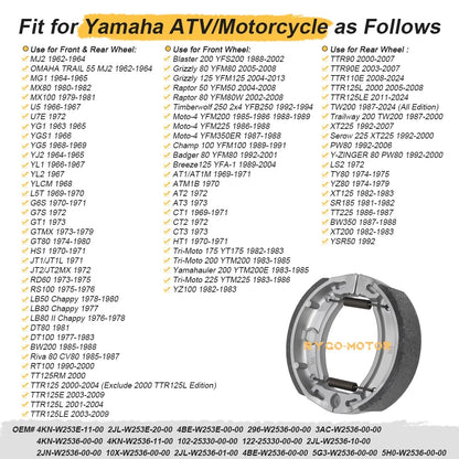 Front/Rear Brake Shoes for Yamaha MJ2 MG1 MX80 MX100 U5 U7E YG1 YG5 YGS1 YJ2