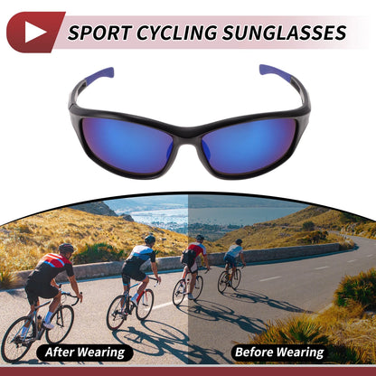Motorcycle Riding Goggles Blue Lens Black Frame PC Cycling Sunglasses