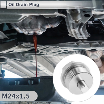 1 Set M24x1.5 Engine Oil Drain Plug with Gasket for Car Motorcycle Silver Tone