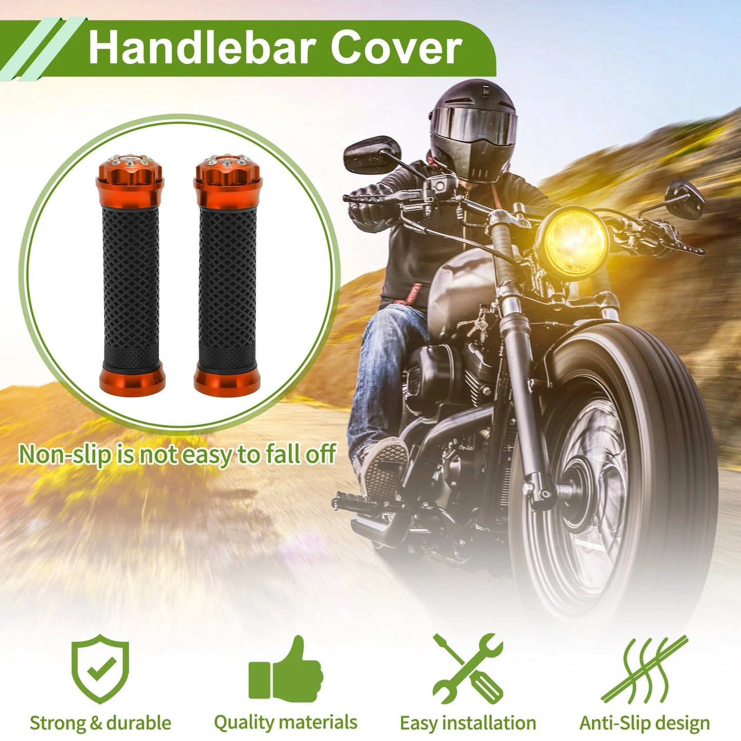7/8" 22mm Hand Grips Aluminum Orange for Motorcycle
