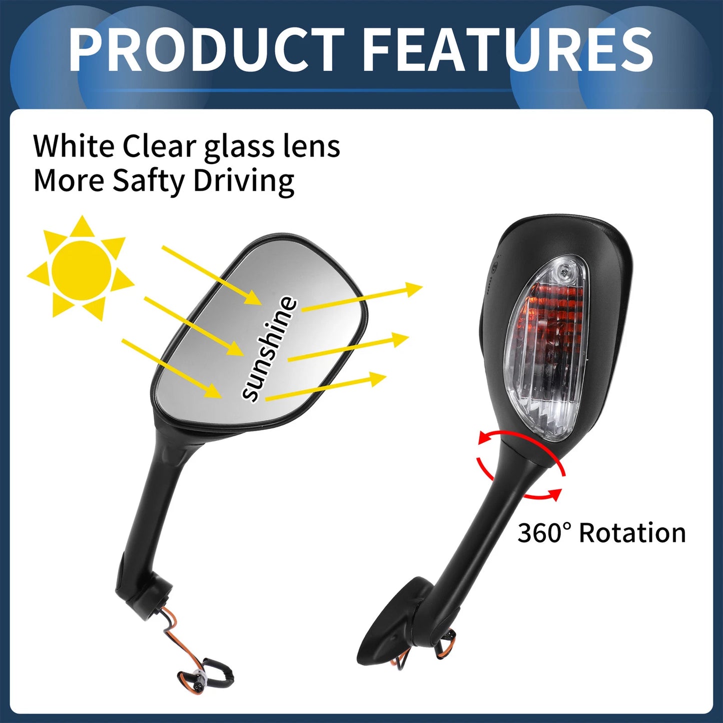Set of Rear View Mirrors w/ Turn Signals for Suzuki GSXR600 (2006-2018)