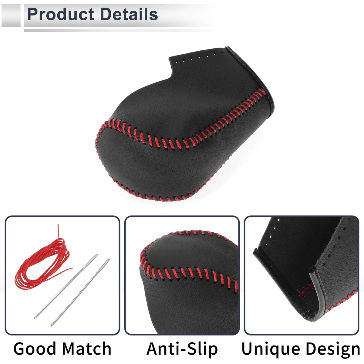 Black Red Faux Leather Gear Shift Knob Cover for BMW 3 Series (2004-2012)