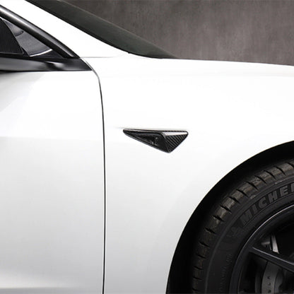 2 x Gloss Carbon Fiber Front Side Fender Covers for Tesla Model 3/Y (2020-2022)