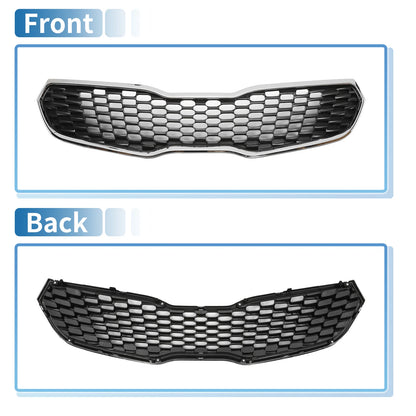 Upper Bumper Grille for Kia Forte (2014-2016) Black Chrome Silver Tone