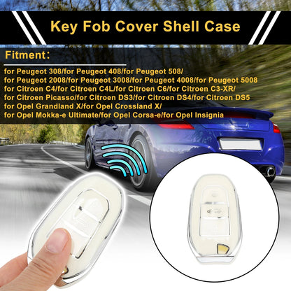 White Silver TPU Key Fob Shell Cover for Peugeot 308 (2007-2014)