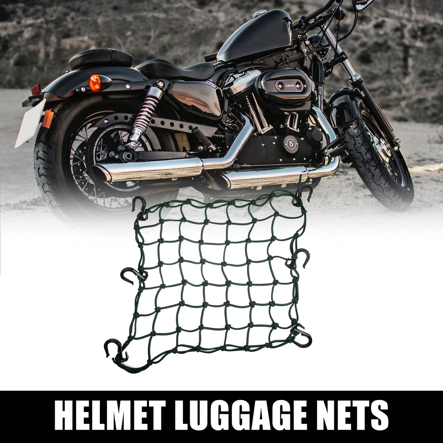 40x40cm 49 Holes Motorcycle Luggage Cargo Net Bag with 6 Hooks Green