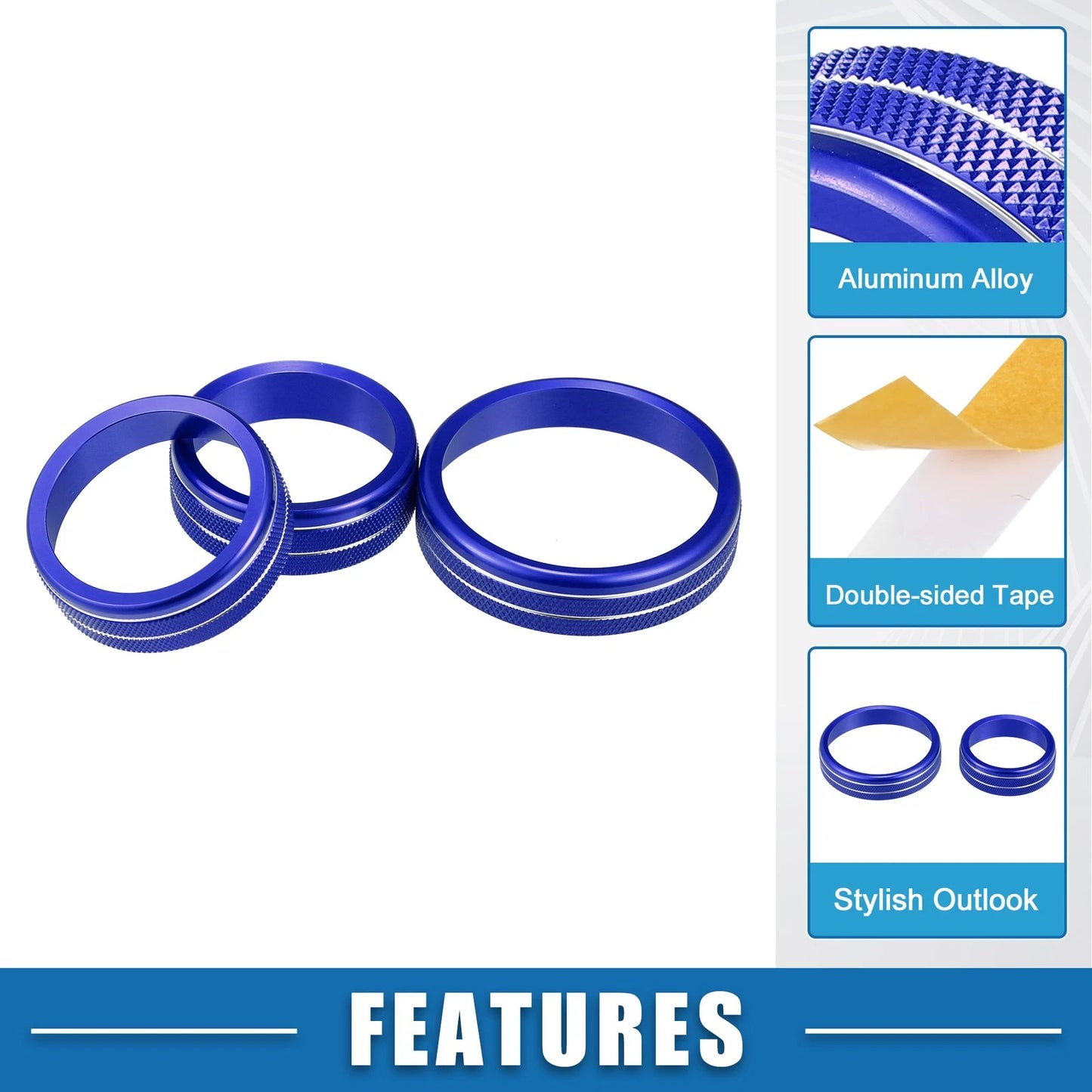 3 x Console AC 4WD Mode Switch Knob Rings for Nissan Rogue (2021-2022) Blue