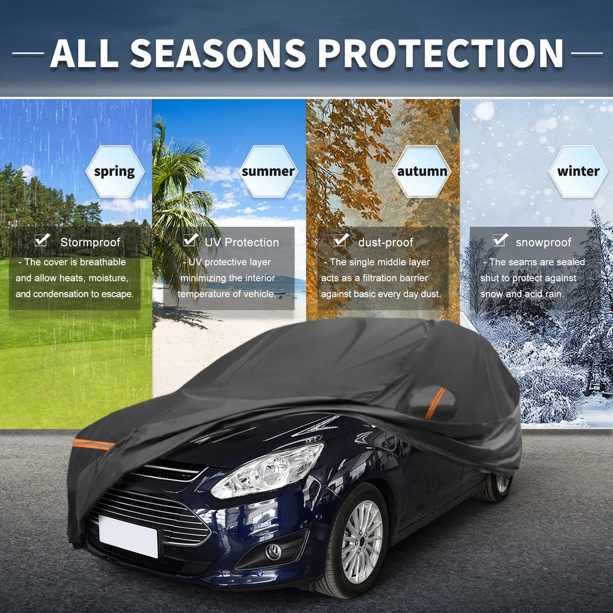 Waterproof PEVA Cotton Car Cover for Ford C-Max 2003-2019 with Zipper