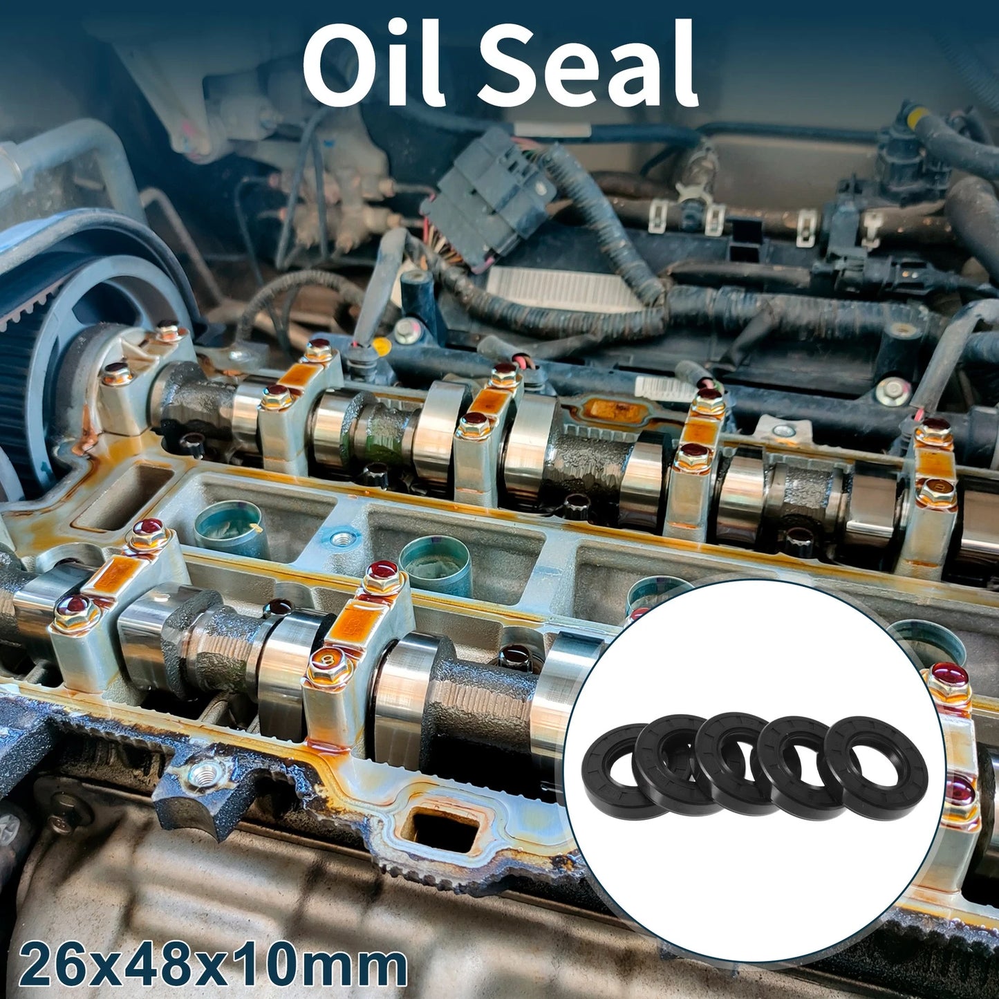 Oil Seal 5Pcs Seal Ring Rotary Shaft Seal NBR Rubber 26x48x10mm Black