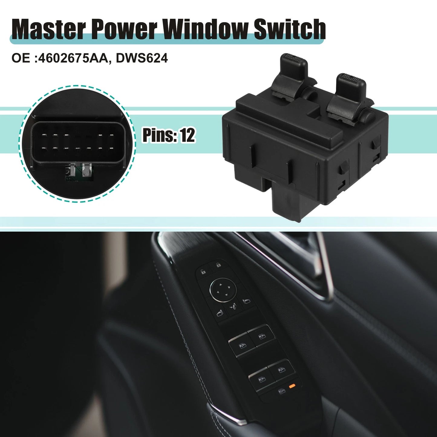 Front Left Driver Side Master Power Window Switch for Jeep Wrangler (2007-2018)