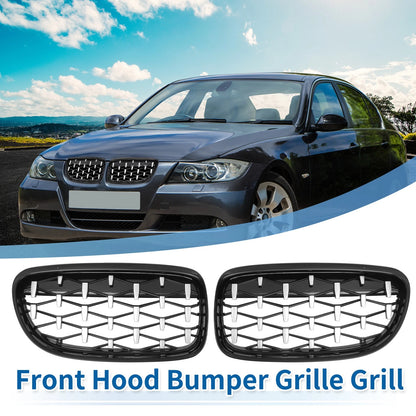 Front Hood Bumper Grille for BMW 335d 328i 335i xDrive Silver Tone Pair