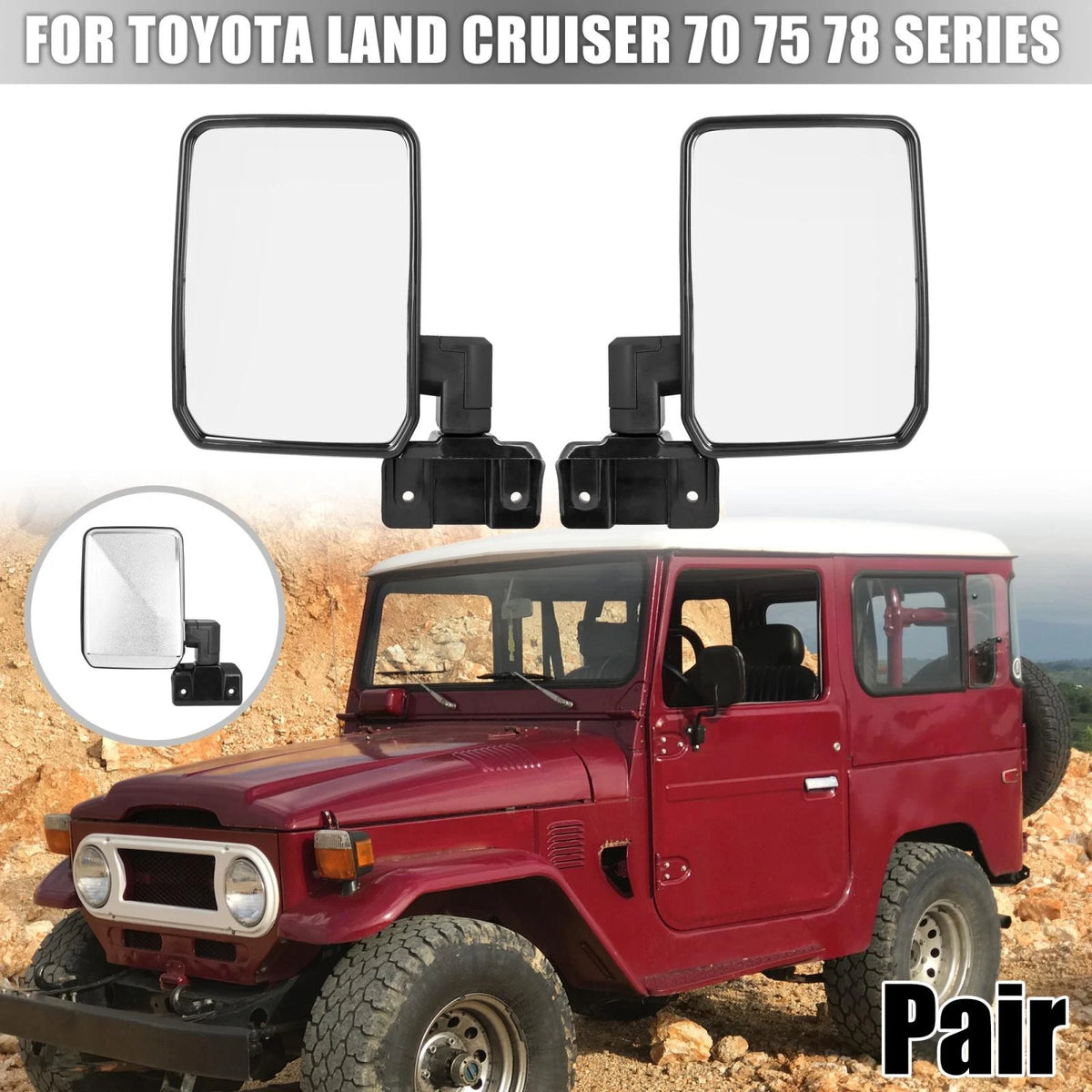 Rear View Mirror Silver Tone for Toyota Land Cruiser 70 75 78 Series