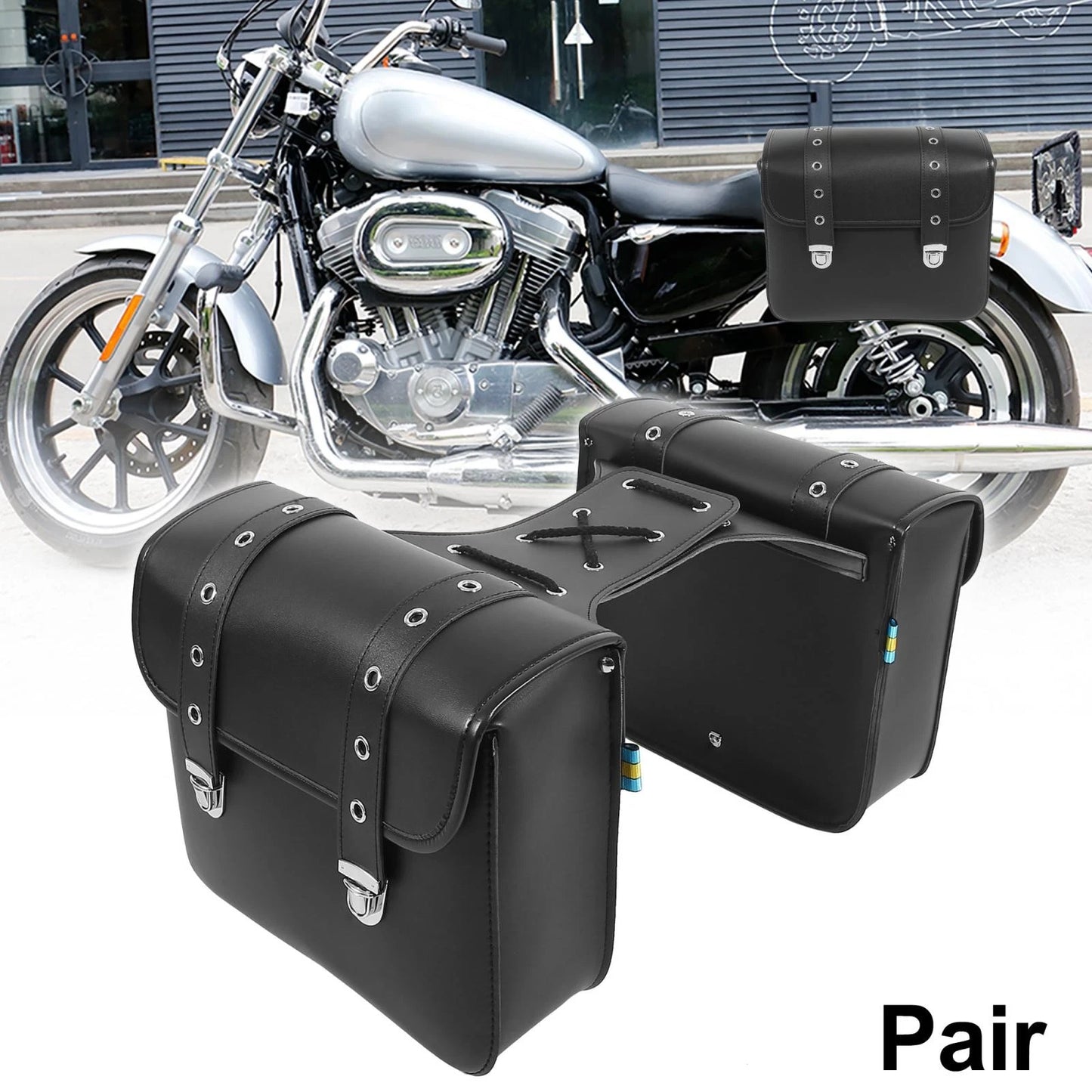 Pair Motorcycle Saddlebag Side Tool Bags Waterproof Faux Leather for Make Model