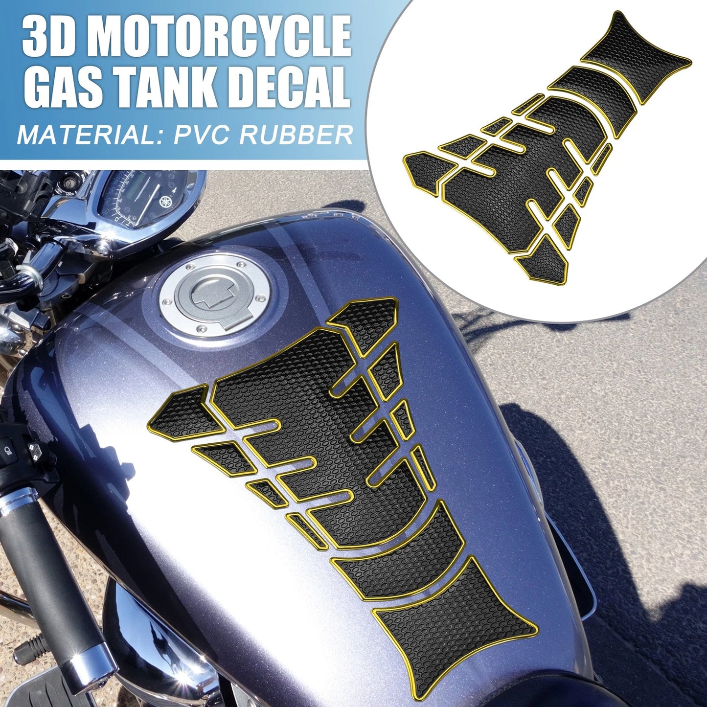 Universal Motorcycle Gas Tank Decal 7.80x5.63 Tank Sticker Black Yellow