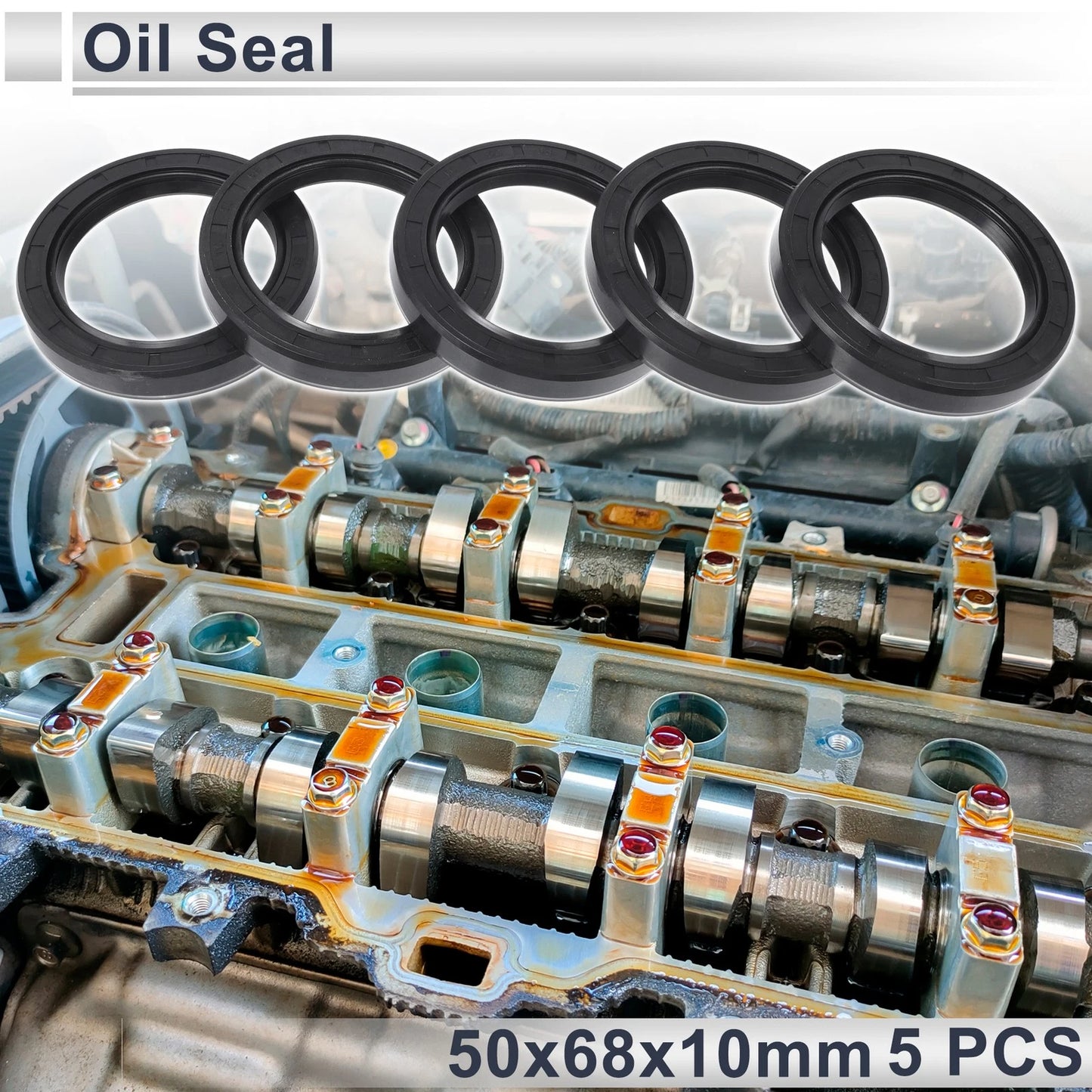 Oil Seal 5 Pcs Seal Ring Rotary Shaft Seal NBR Rubber 50x68x10mm Black