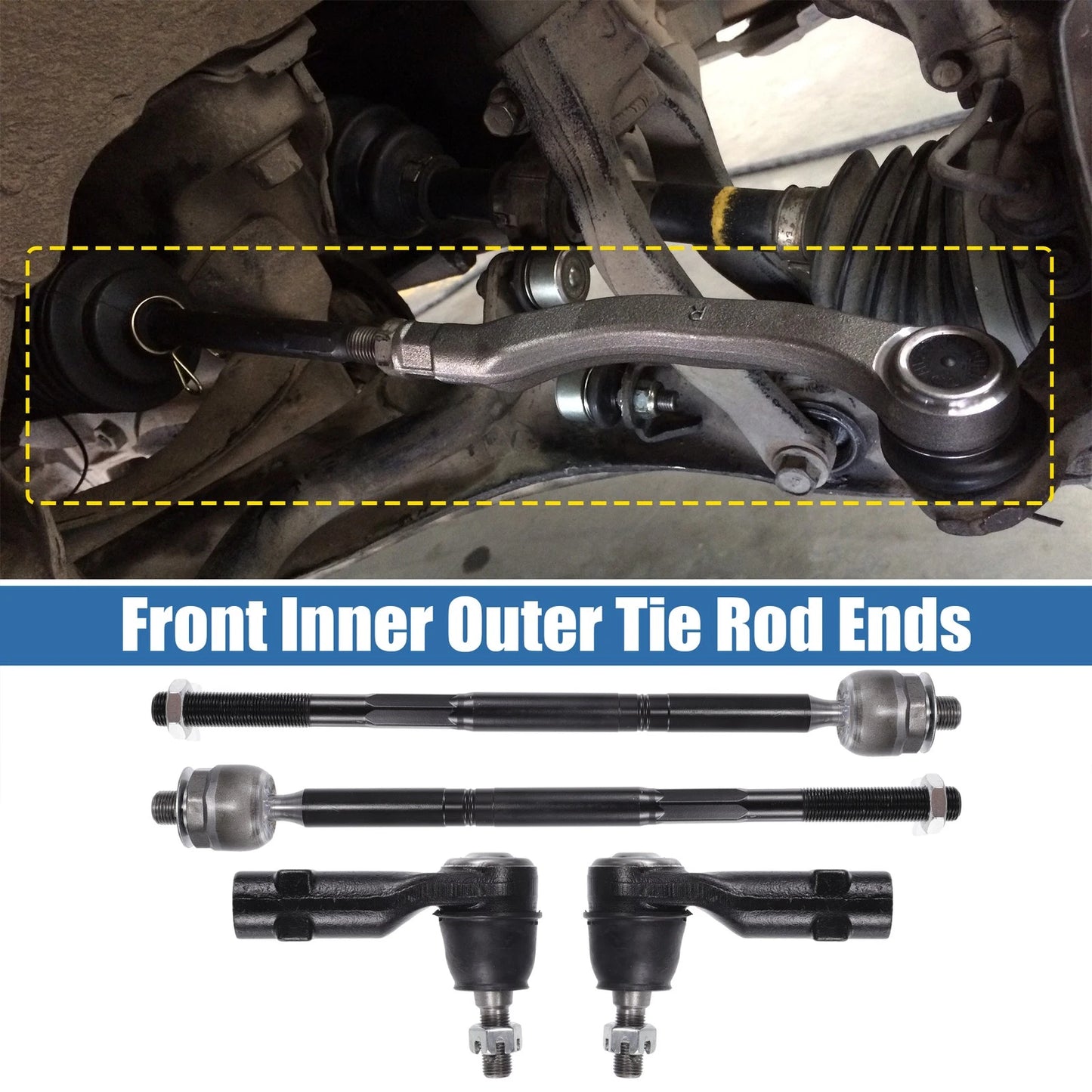 4 x Front Inner Outer Tie Rod End Links Kit for Chrysler 200, Dodge Dart