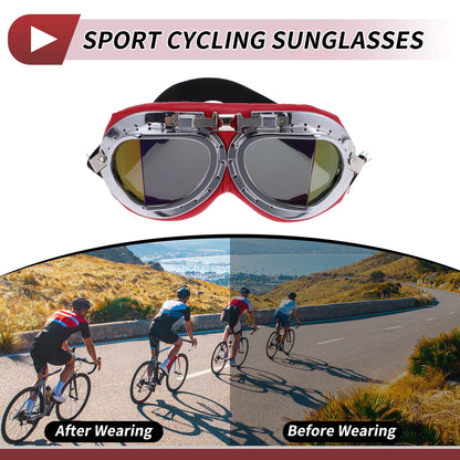 Set Motorcycle Riding Goggles Multicolour Lens Red Frame PC Cycling Sunglasses