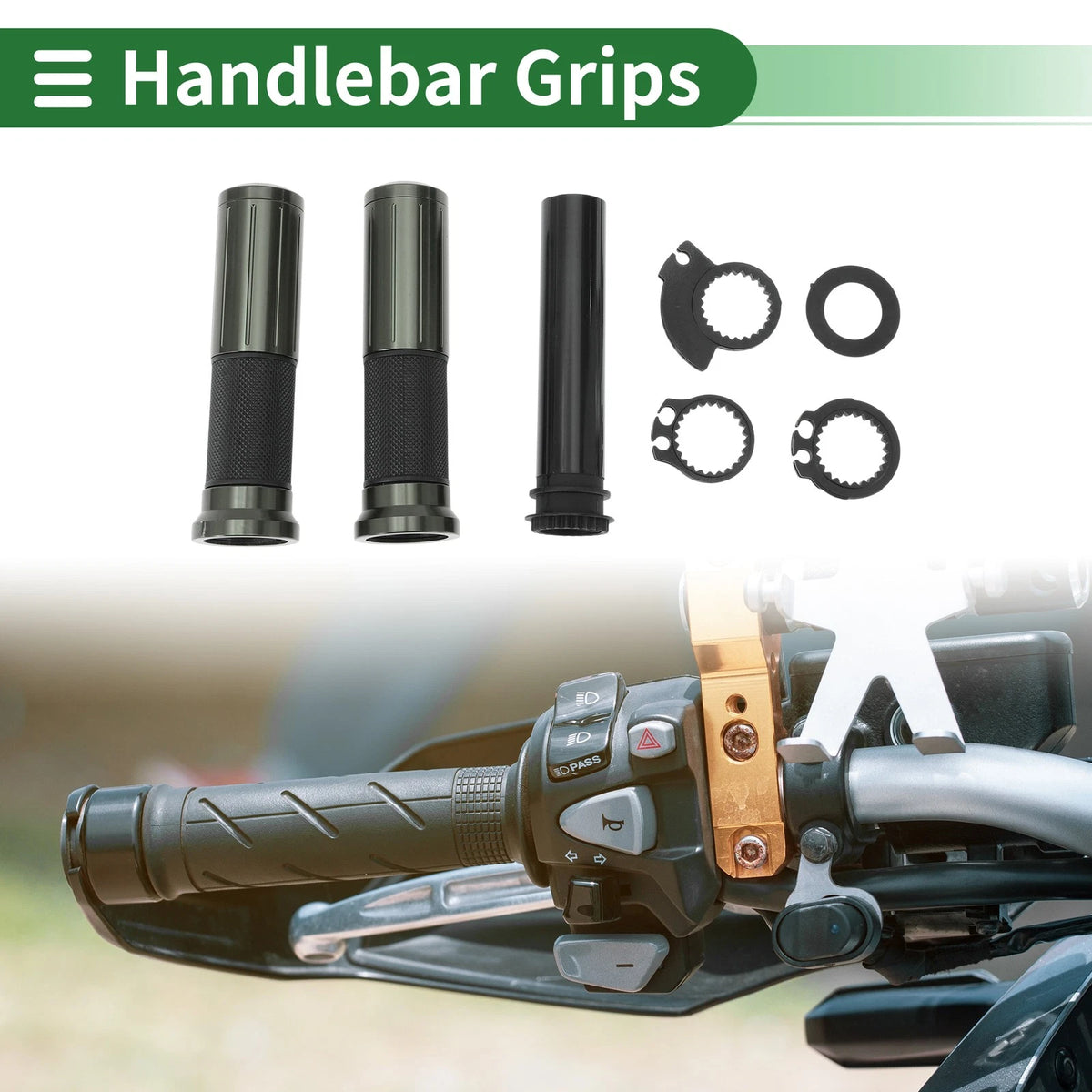 7/8 22mm Motorcycle Hand Grips Cover Kit Handlebar Grips Black Titanium Tone