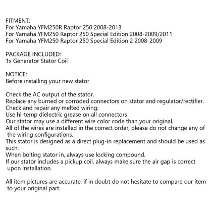 Stator for Yamaha Raptor 250 YFM250 YFM250R (2008-2013)