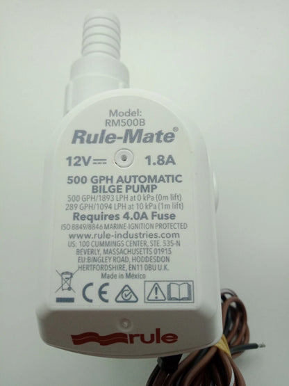Automatic Bilge Pump 500 GPH 12V for Rule Mate RM500B