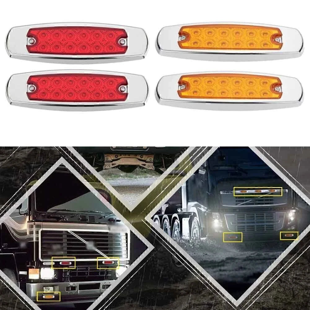 4pcs 12LED Sealed Side Marker Clearance Lights for Trailer - 2x Red + 2x Amber