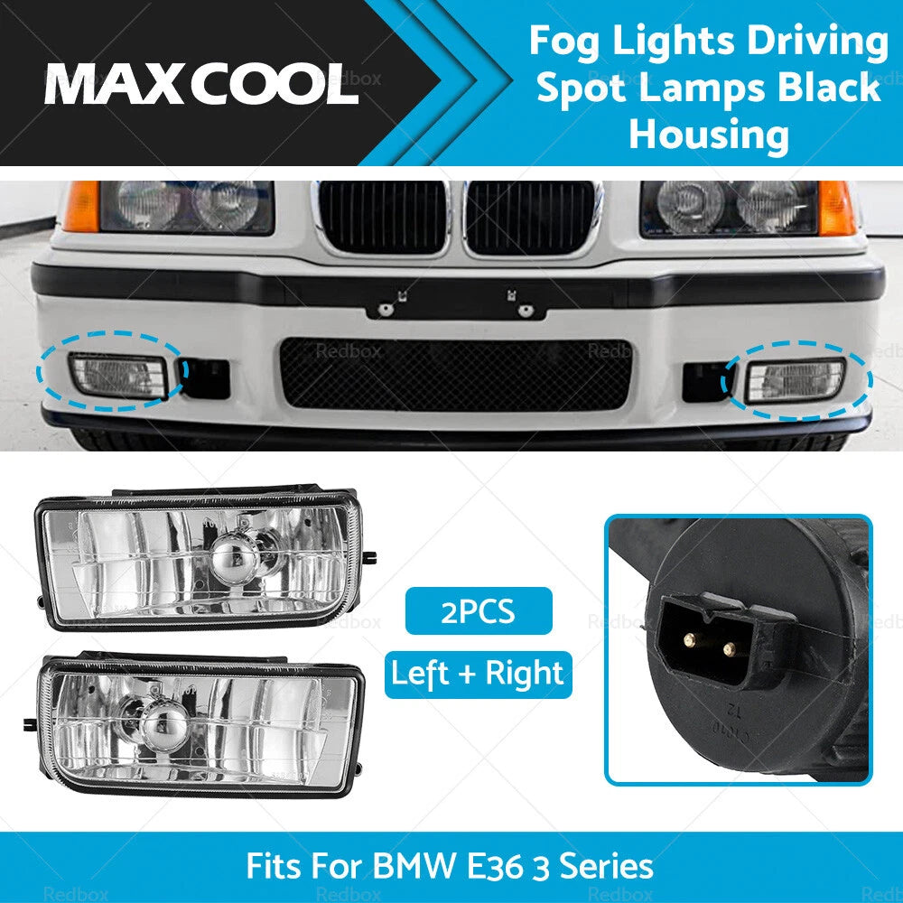 Fog Lights Driving Spot Lamps Black Housing for BMW E36 3 Series (1992-1998)