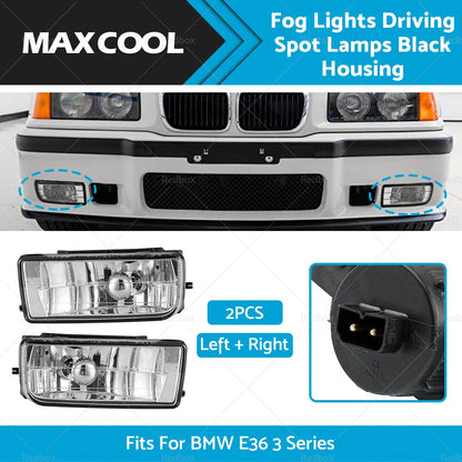 Fog Lights Driving Spot Lamps Black Housing for BMW E36 3 Series (1992-1998)