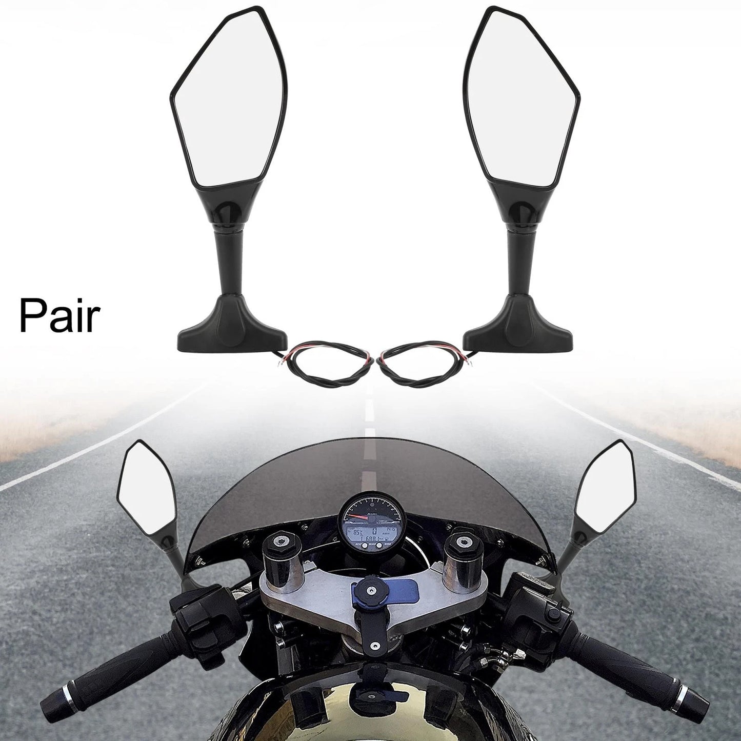 Pair Universal Motorcycle Side Mirror LED Turn Signal Black for Make Model