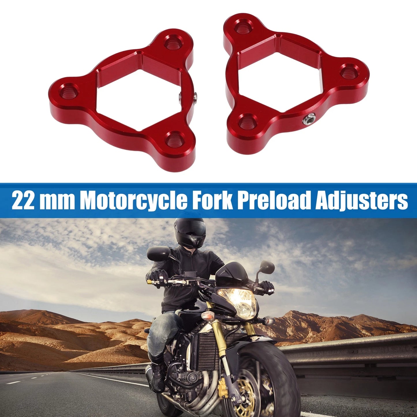 2 x 22mm Fork Preload Adjusters Aluminum Alloy Red for Motorcycle