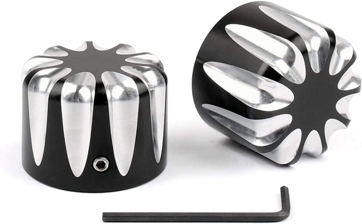 Black CNC Cut Axle Nut Cover for Harley Electra Street Road Glide
