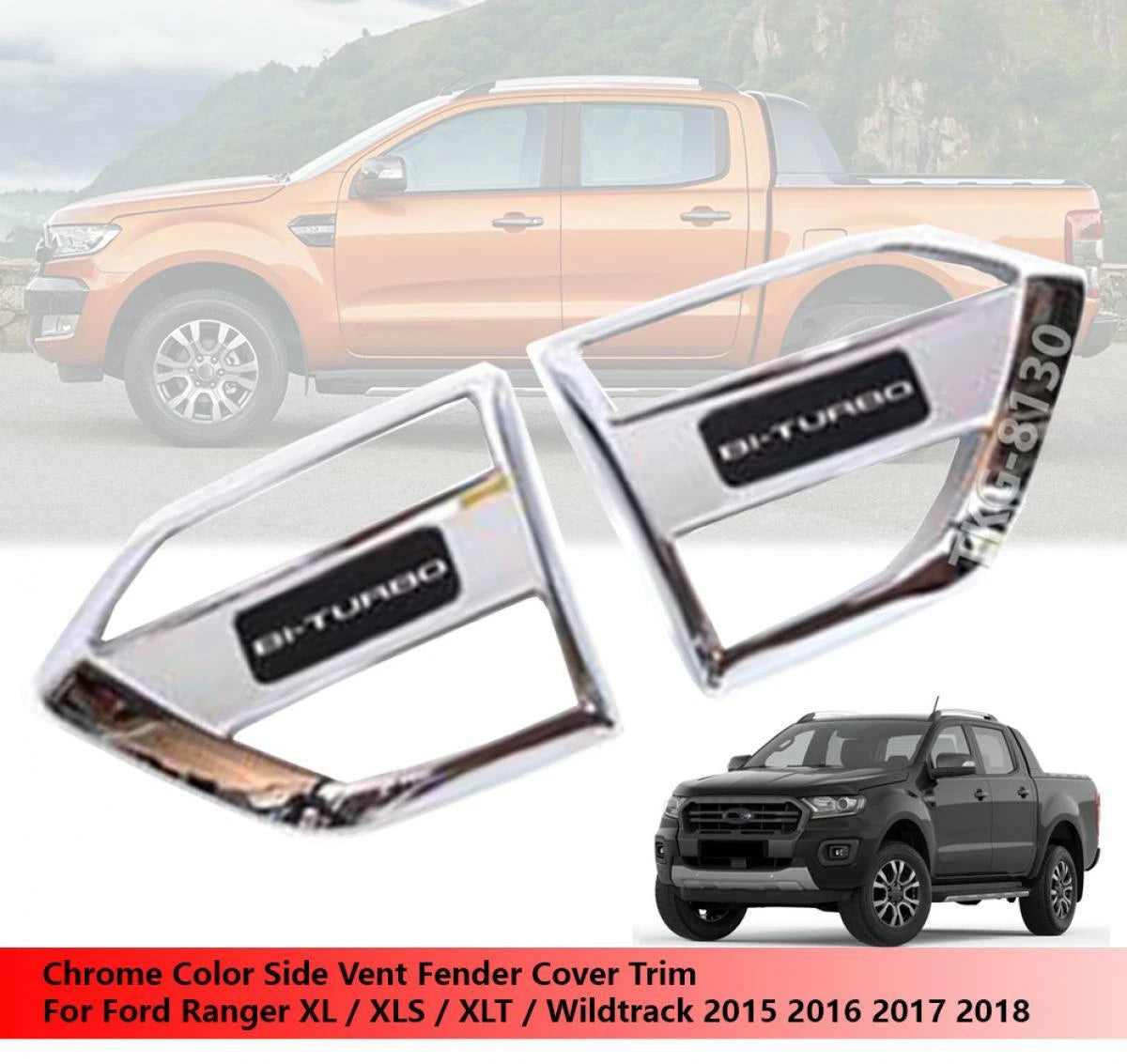 Chrome Side Vent Cover for Ford Ranger XL XLS XLT Wildtrack (2015-2018)