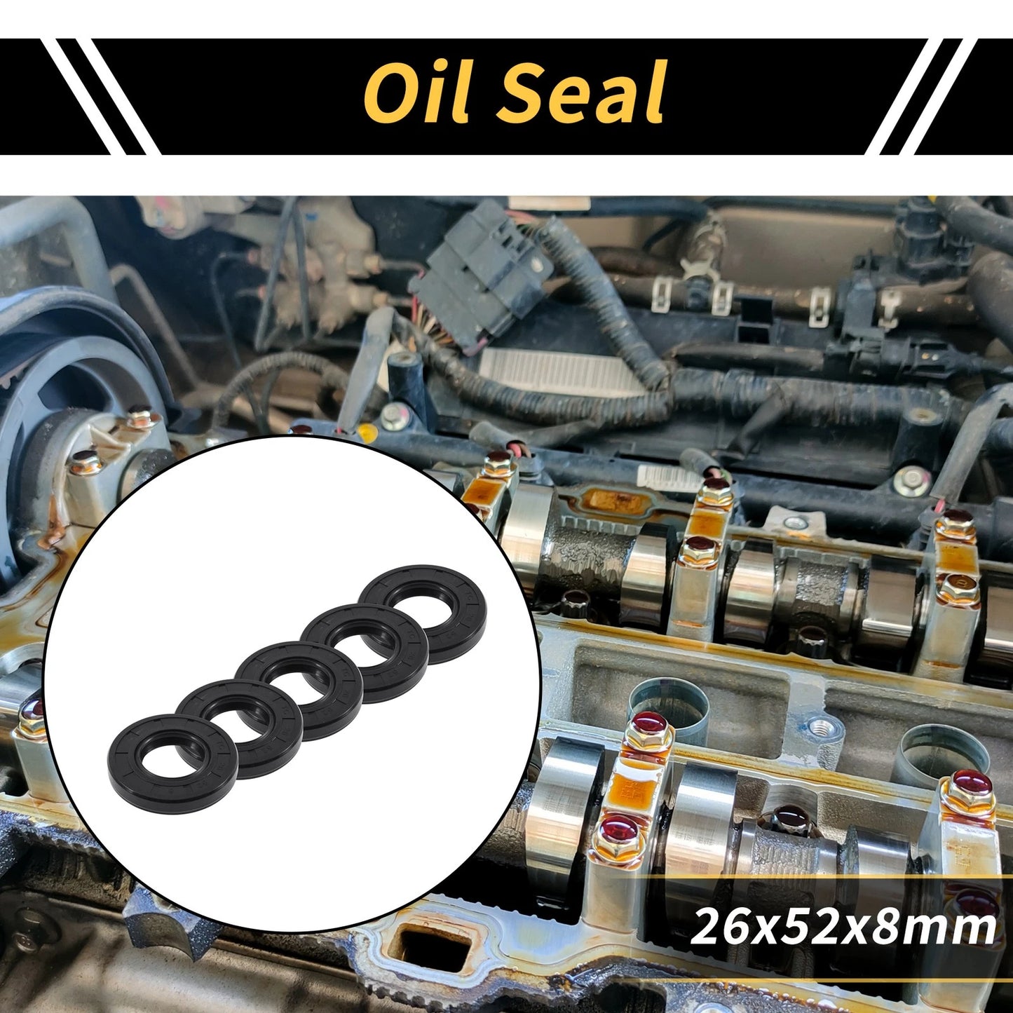 Oil Seal 26x52x8mm Black 5 Pcs