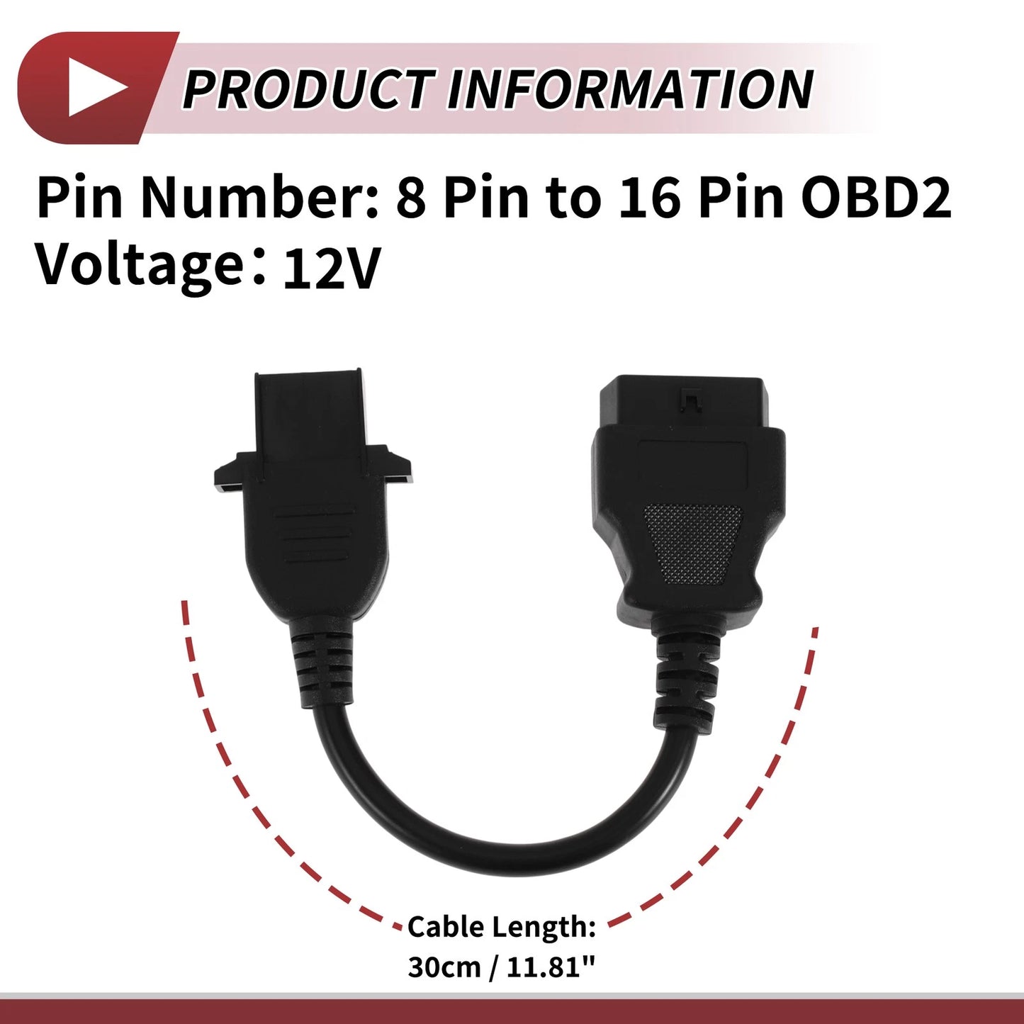 8 Pin to 16 Pin OBD2 Car Diagnostic Connector Adapter Extension Cable 30cm