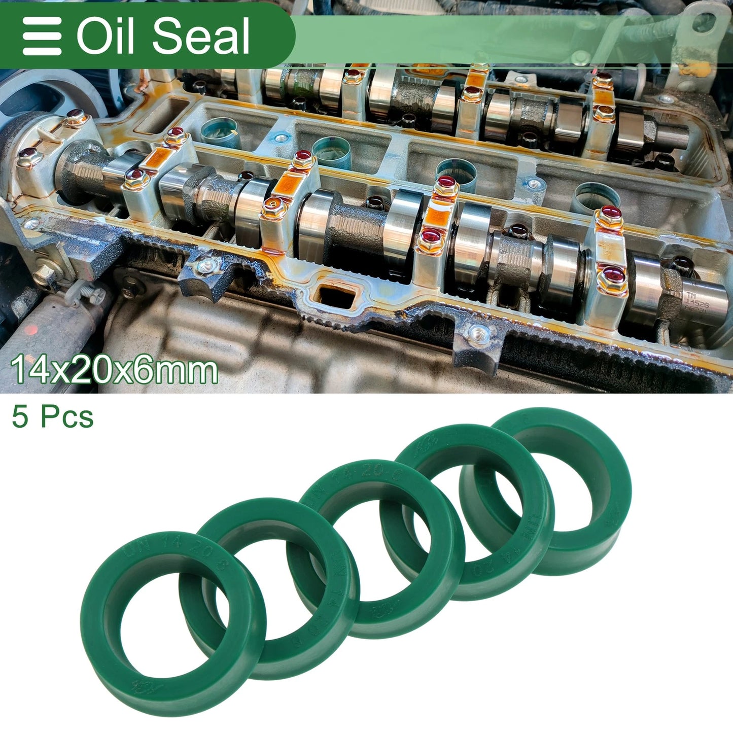 Oil Seal / 14x20x6mm / TPU Rotary Shaft Seal Green 5 Pcs for Make Model