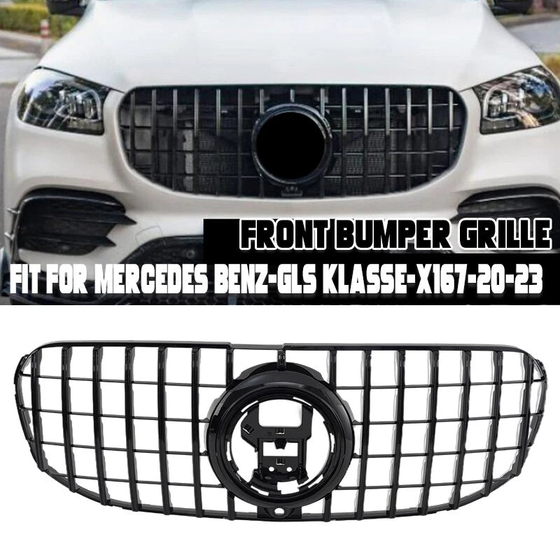 Gloss Black Front Grille with Camera for 2020-2023 Mercedes Benz X167 GLS450 GLS580