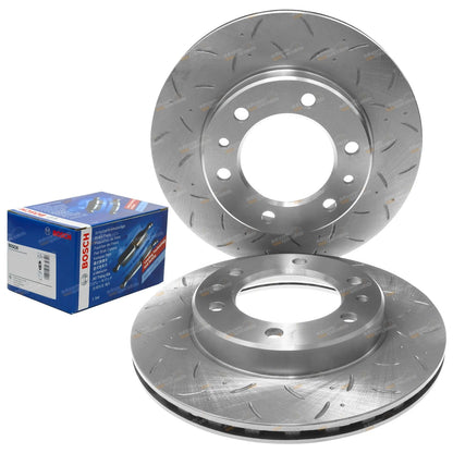 2 x Front Drilled Slotted Disc Brake Rotors + Pads for Landcruiser 70 75 Series