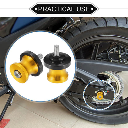 Pair Motorbike Swingarm Spools 6mm CNC Swing Arm Spools Slider Stand Gold Tone