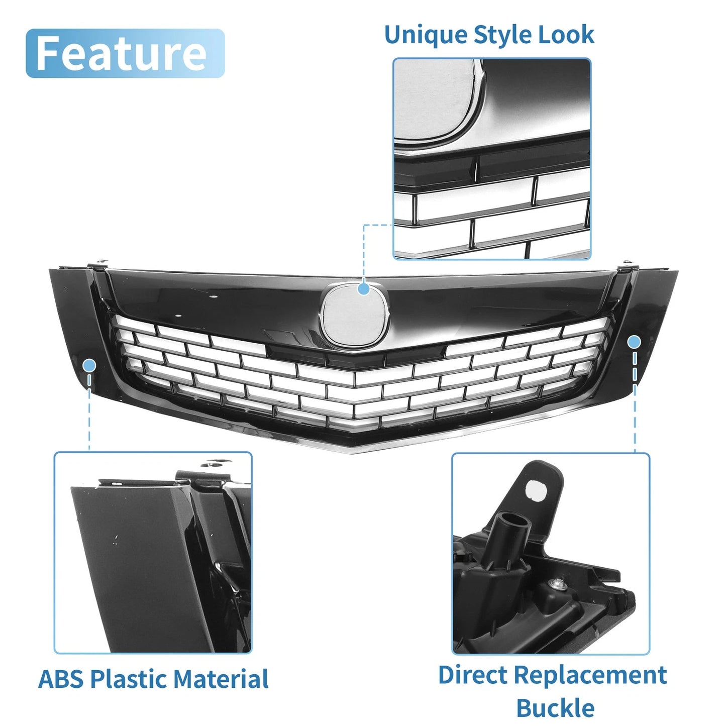 Front Upper Bumper Grille for Acura TSX 2009 Base V6 2.4L L4 (2009)